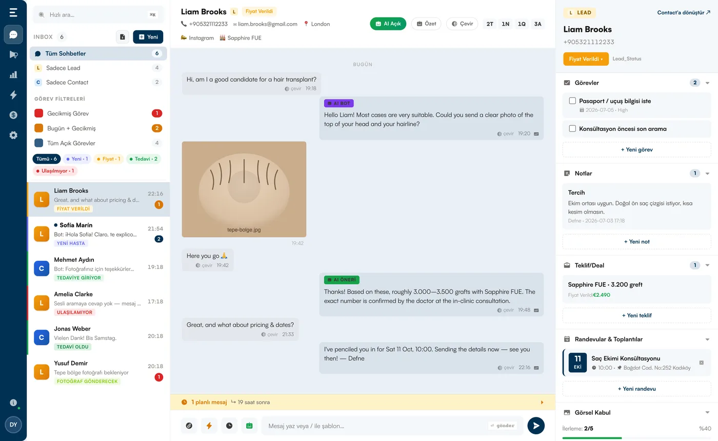 WhatsApp gelen kutusu ekranı: sohbet listesi ve kişi kaydı paneli